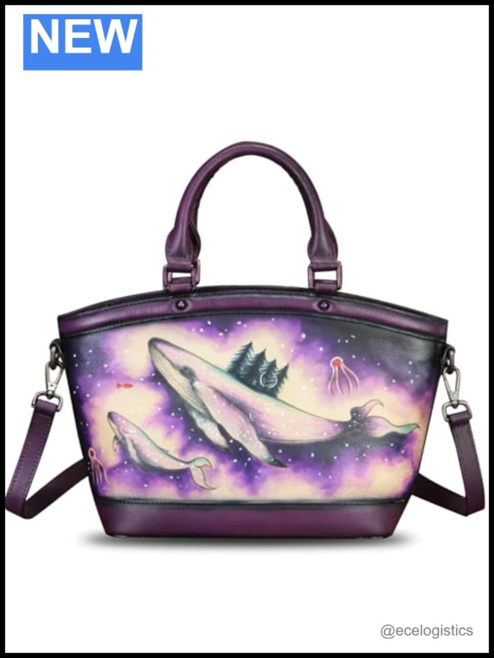 Genuine Leather Handpainted Satchel Handbag Womens Purse Crossbody Shoulder Tote